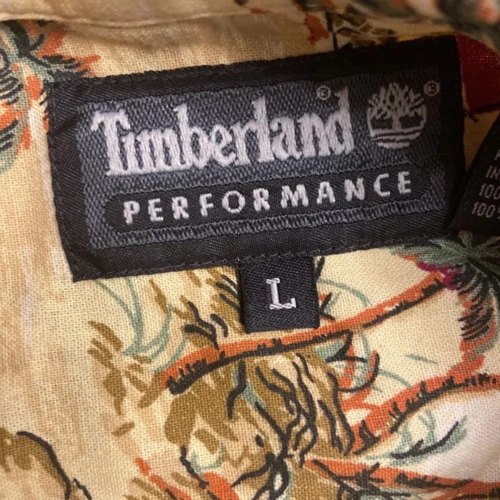 Timberland Logo Men Performance Hawaiian Button Down Short Sleeves Collar Shirt - Picture 8 of 11
